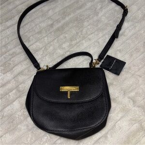 Tahari Black Leather Crossbody Bag with Gold Hardware nwts. Original 98.00